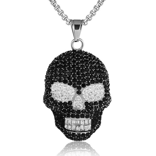 Halloween Zircon Skull Titanium Steel Necklace for Men