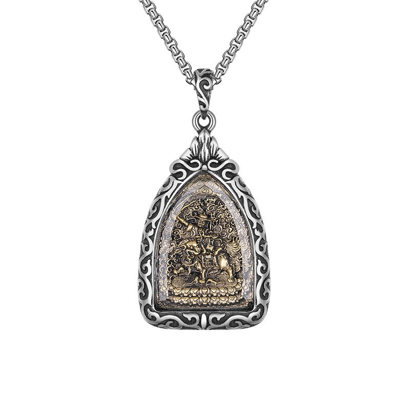 Steel Necklace - Vintage Guardian Gods Zodiac Buddha Stainless Steel Retro Design Everyday Wear