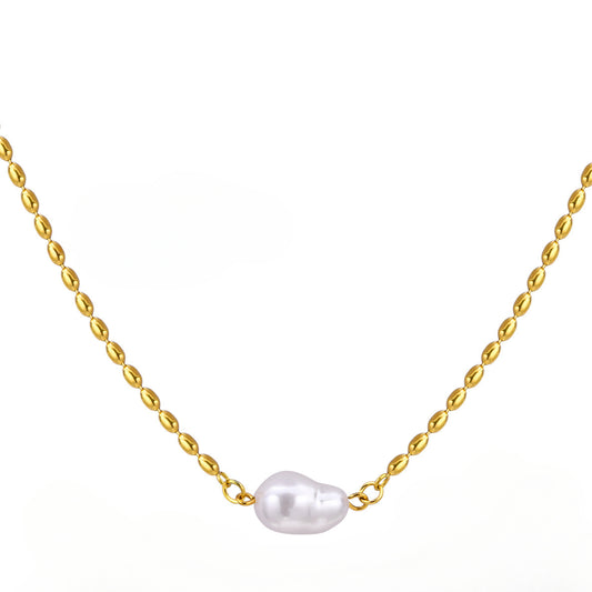Stainless Steel Ladies Fashion Jewelry Gold Pearl Olive Bead Necklace