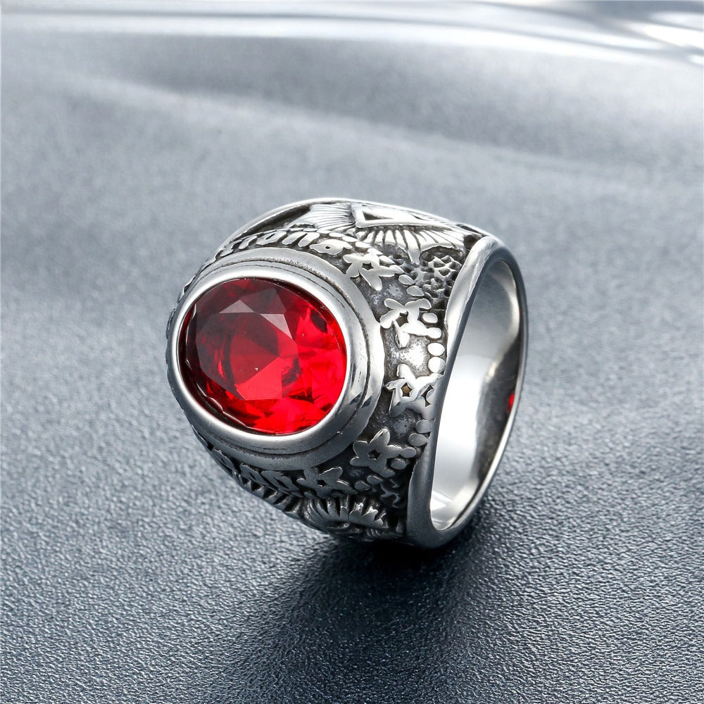 Freemason Eye Ring Titanium Steel With Zircon Stones Unisex Protection Symbol Planderful