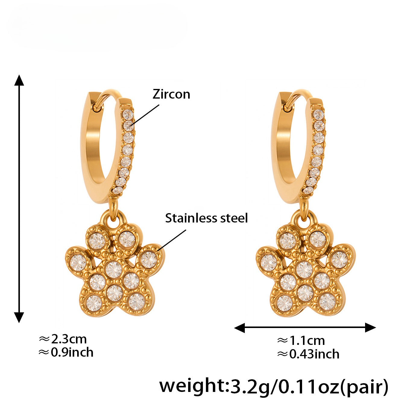 Planderful Cat Paw Earrings For Women Stainless Steel Zircon