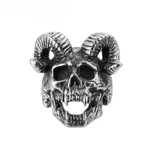 Titanium Steel Ram Skull Ring