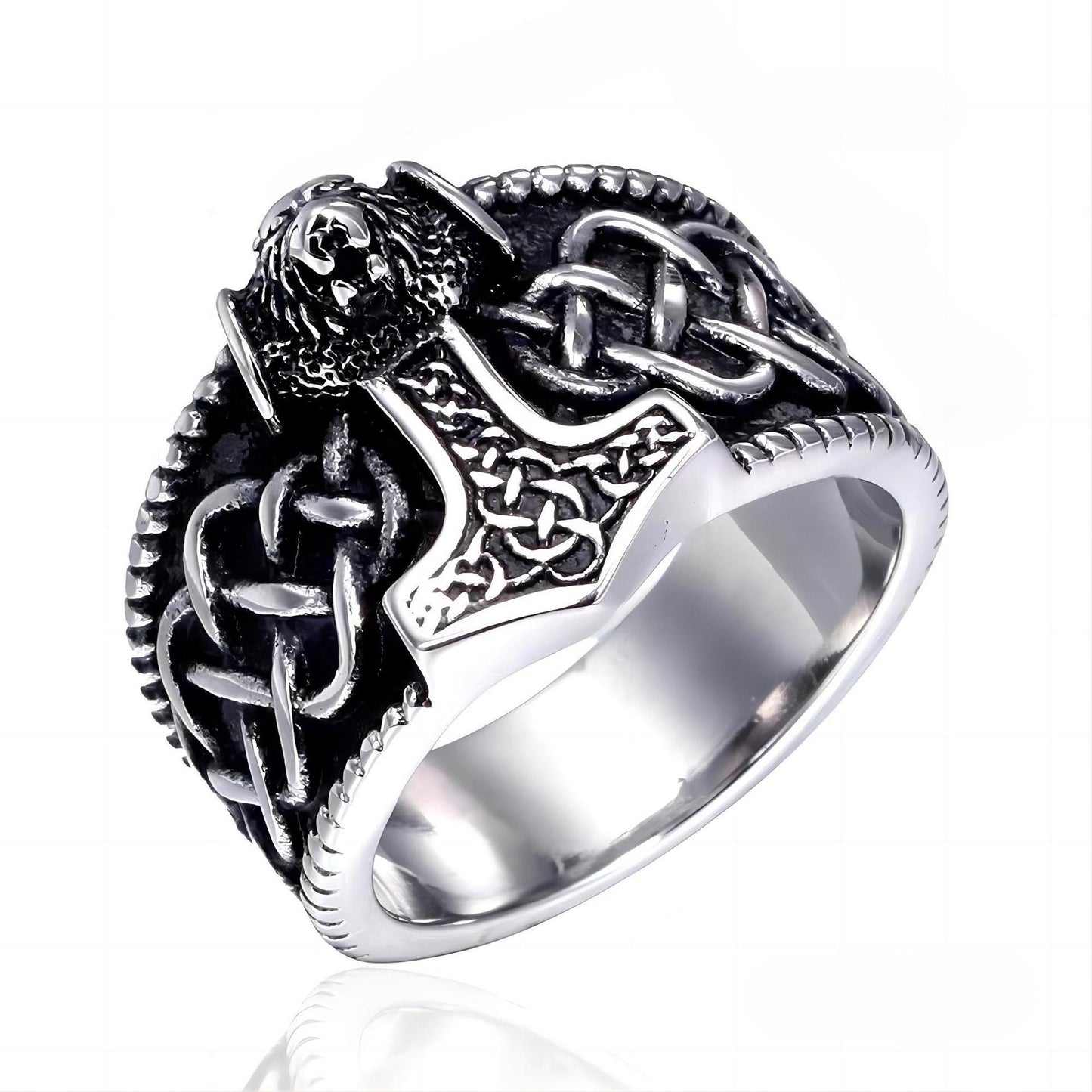 Nordic Vintage Stainless Steel Men's Ring Viking Quake Style