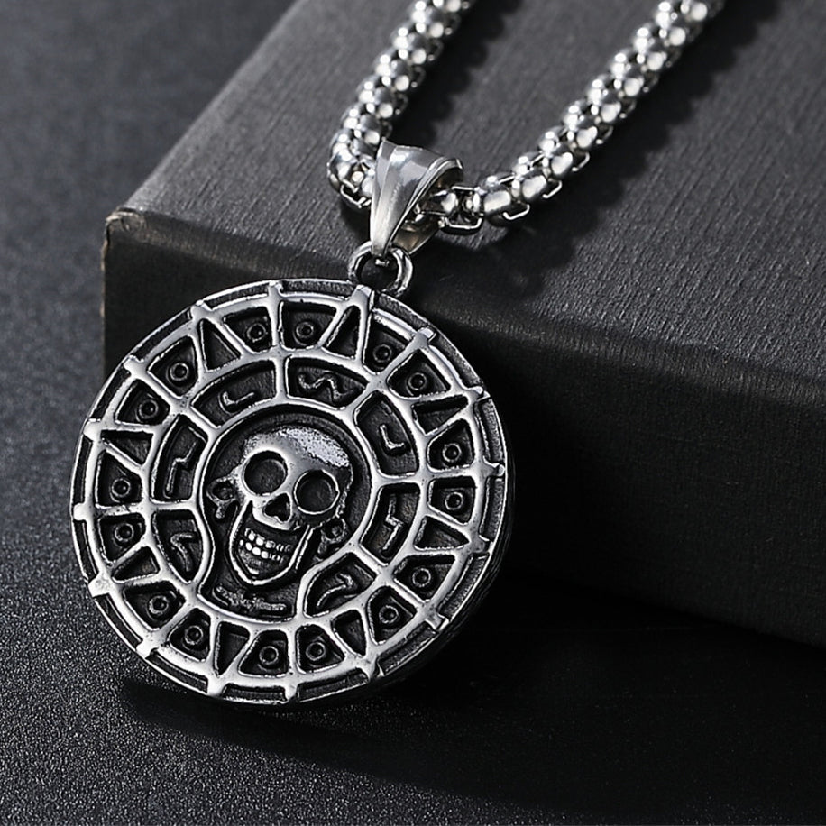 Halloween Smile Skeleton Round Titanium Steel Necklace for Men