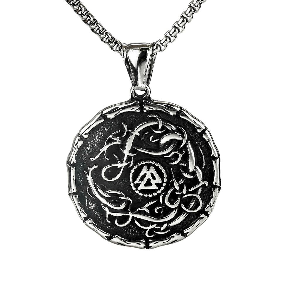 Planderful Shop Vintage Nordic Viking Pendant For Men Stainless Steel Triangular Rune Dragon Necklace