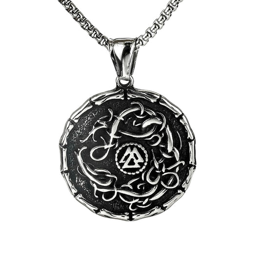Planderful Shop Vintage Nordic Viking Pendant For Men Stainless Steel Triangular Rune Dragon Necklace