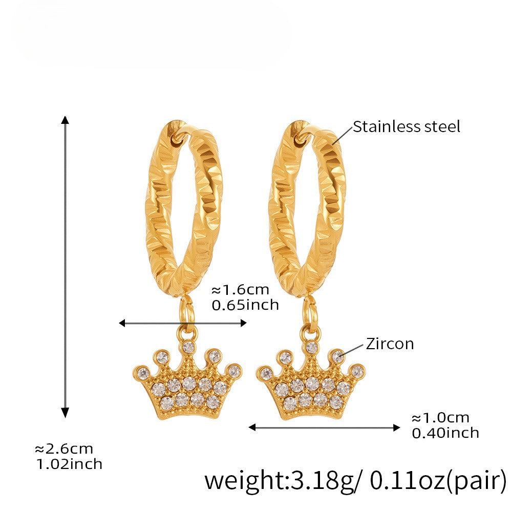 Planderful Crown Zircon Earrings Gold Plated For Women