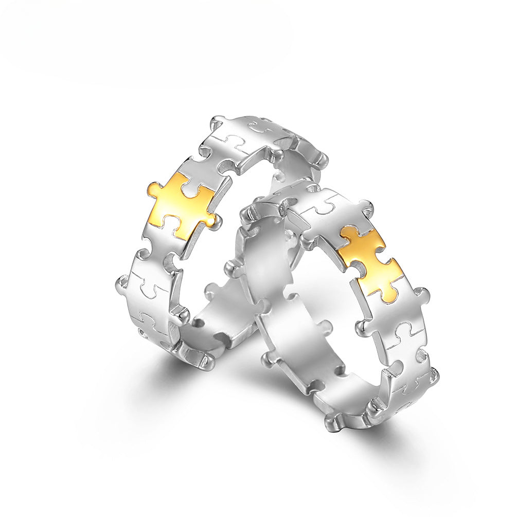 INS Niche Design Puzzle Couple Titanium Steel Pair Ring