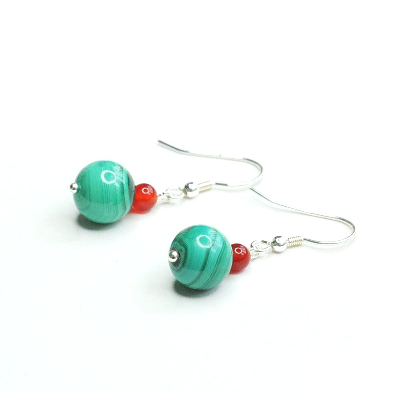 Malachite Bead 925 Silver Hook Earrings