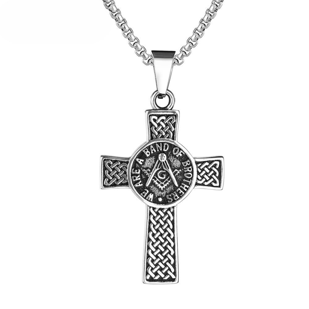 Planderful Masonic Cross Pendant Titanium Steel Necklace For Men Unisex Durable Protection Bold Retro Style