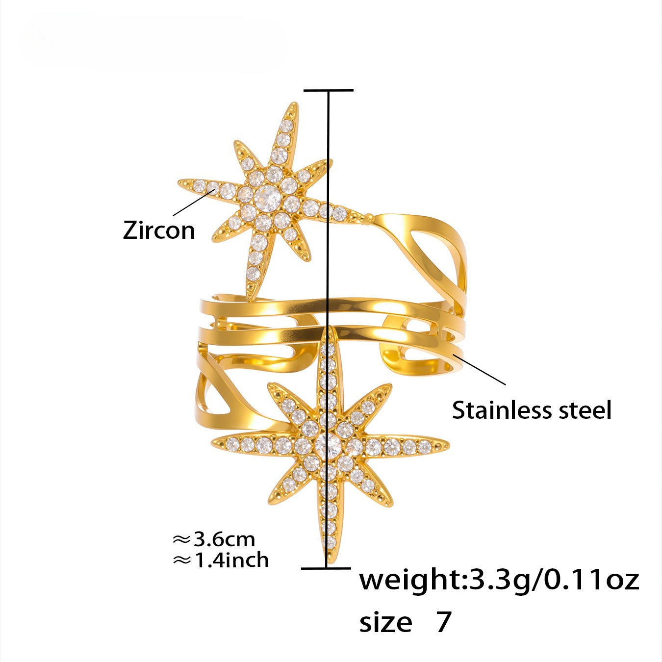 Planderful 5A Zircon Open Ring Gold Plated For Women