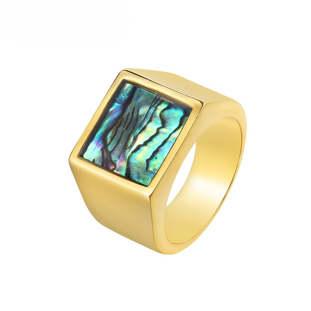 Planderful Titanium Steel Ring For Men Unisex Minimalist Gold Plated Shield Protection