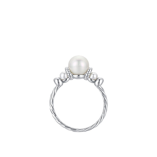 Elegant Retro Pearl Ring - Sterling Silver, Korean Style