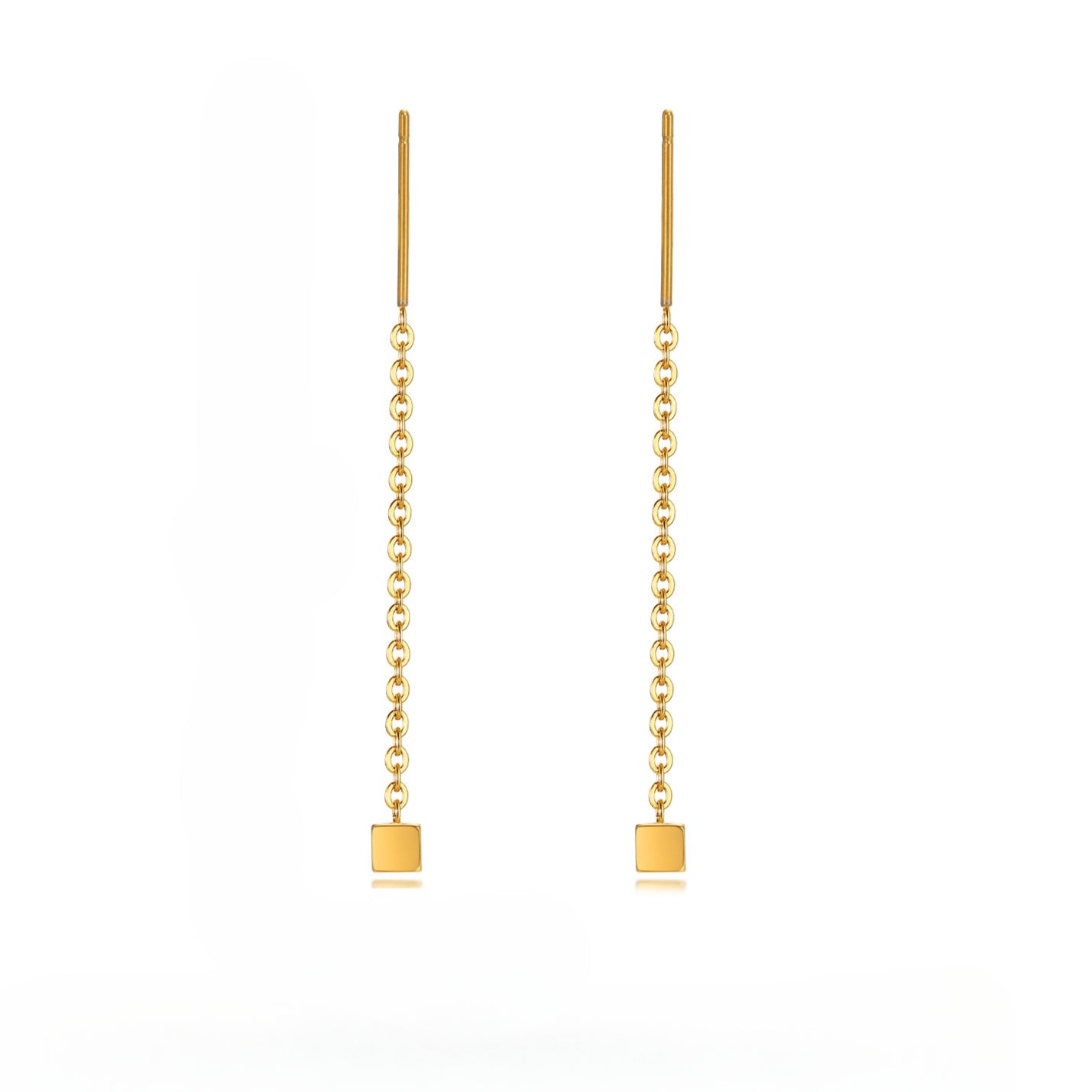 Fashion Earrings Stainless Steel Square Gold Chain Fringed