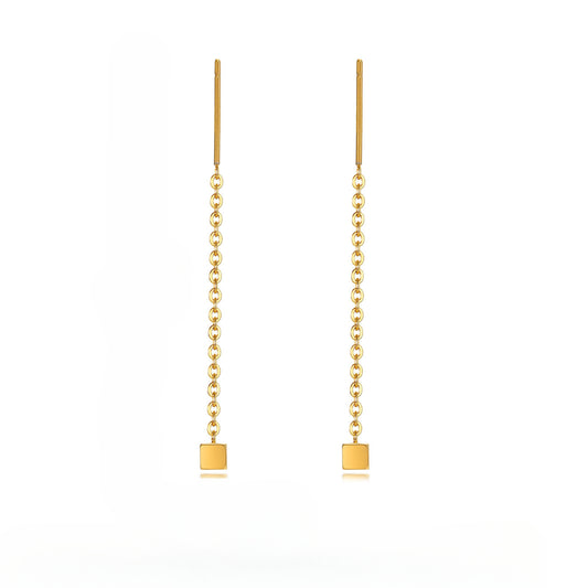 Fashion Earrings Stainless Steel Square Gold Chain Fringed