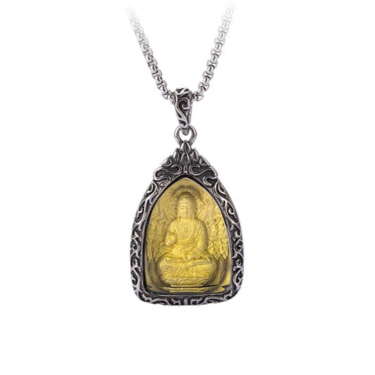 Titanium Steel Necklace – Vintage Buddha Guan Gong Guanyin Pendant for Everyday Spiritual Jewelry