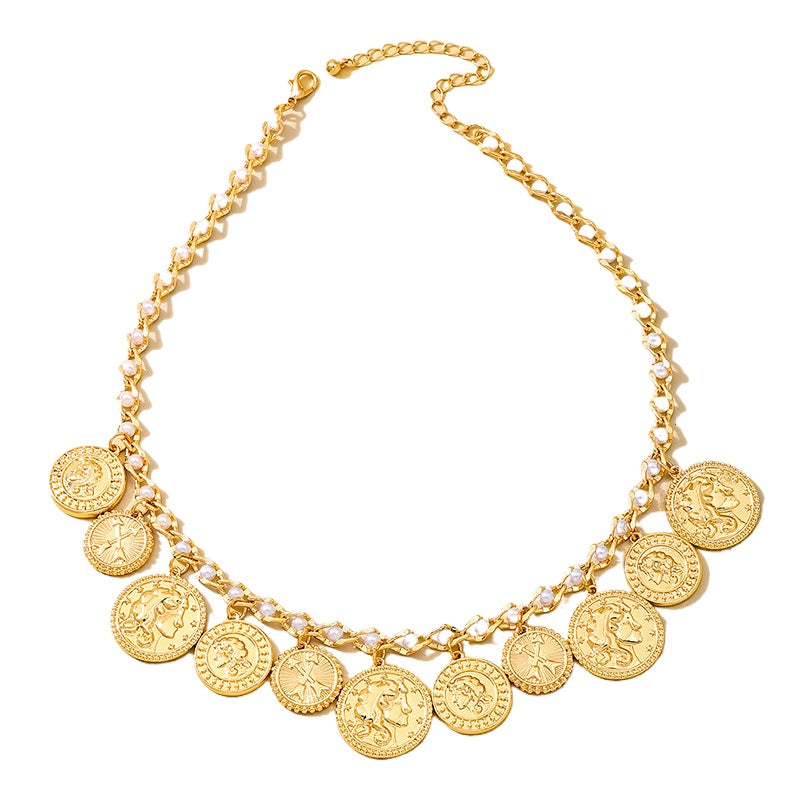 Planderful Vienna Verve Necklace – Fashionable Retro Court Style with Gold Coin Pattern