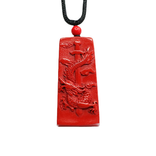Dragon Stone Red Sand Pendant with Cinnabar Silver Charm