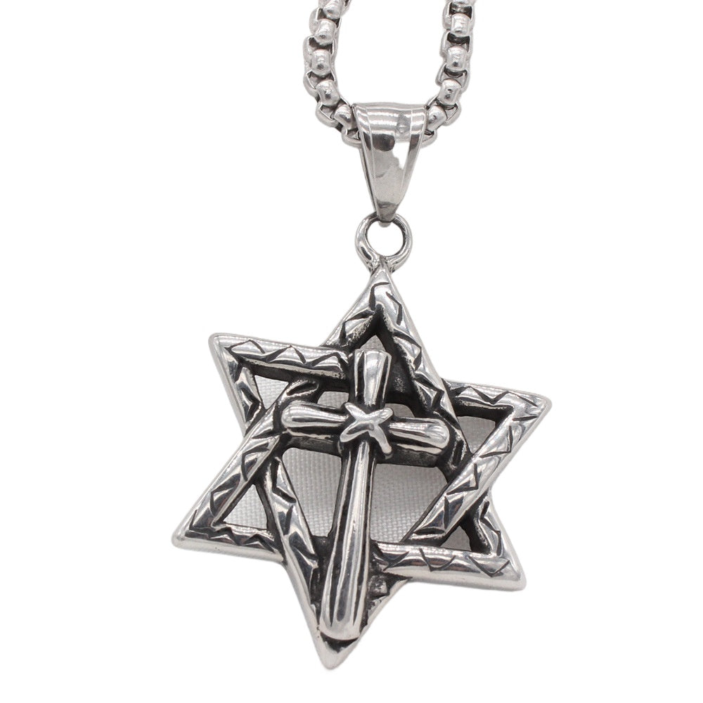 Planderful Everyday Genie – European and American Retro Hexagram Cross Pendant for Men