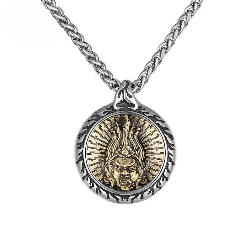 Steel Necklace – Statement Zodiac Buddha Pendant