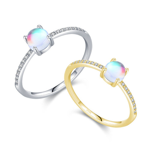 Exquisite Sterling Silver Ring with Micro-Inlaid Moonstone - Size 5-10