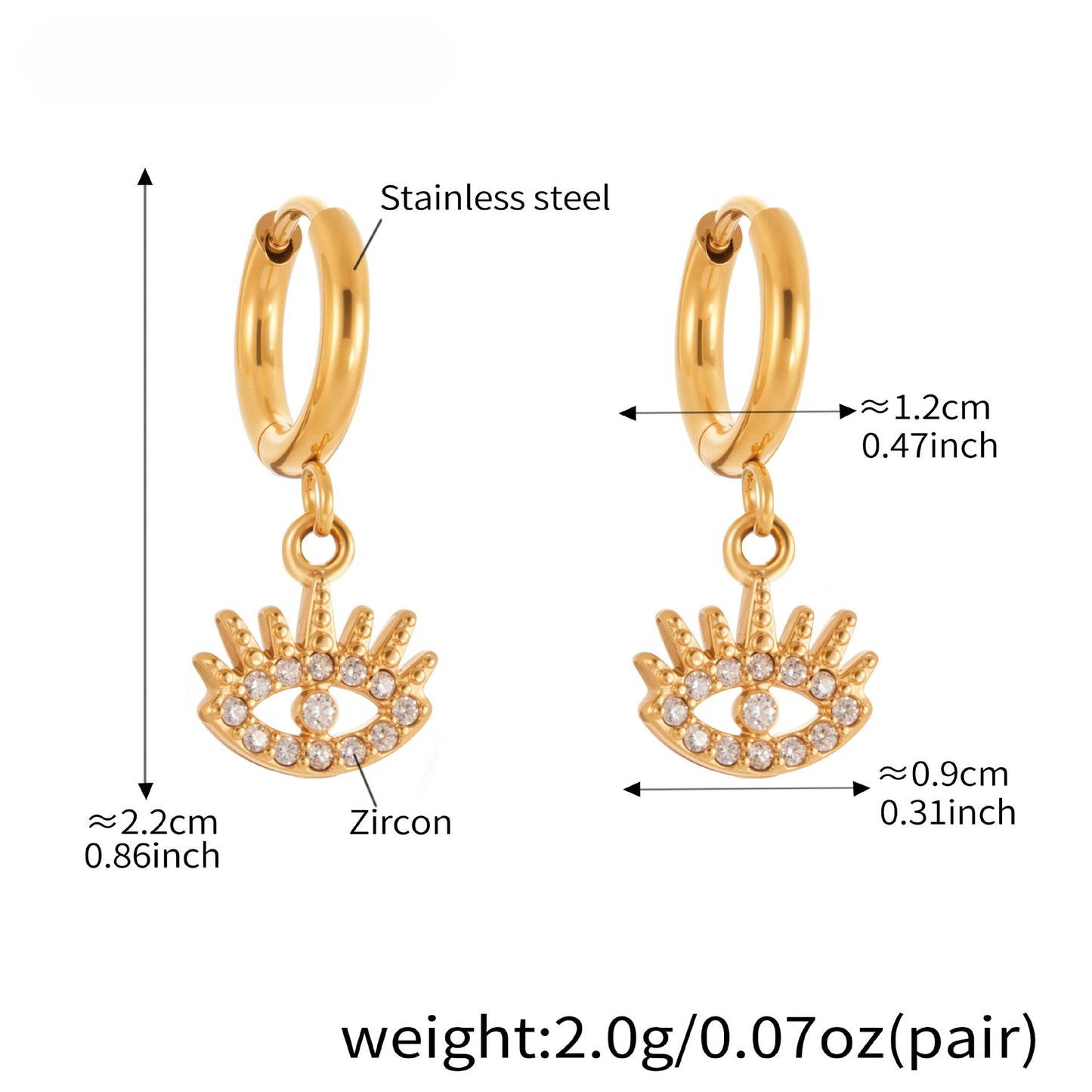 Planderful Devil Eye Earrings 18K Gold Plated Zircon Daywear