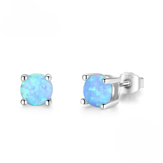 Planderful Jewelry Blue Opal Stud Earrings Sterling Silver