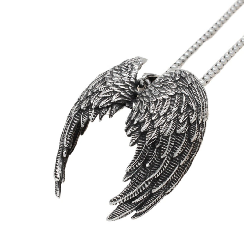 Planderful Personalized Retro Angel Wings Pendant Necklace Titanium Steel Men Unisex Protection Gift