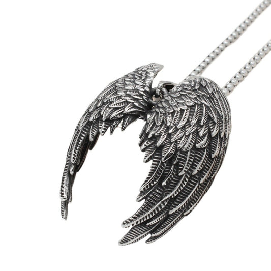 Planderful Personalized Retro Angel Wings Pendant Necklace Titanium Steel Men Unisex Protection Gift