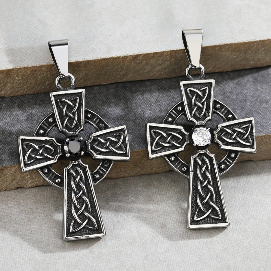 Viking Celtic Cross Zircon Titanium Steel Pendant for Men