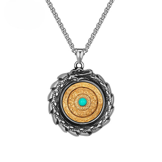 Steel Necklace – Statement Tibetan Bagua Zodiac Pendant For Men Double-Sided Rotatable