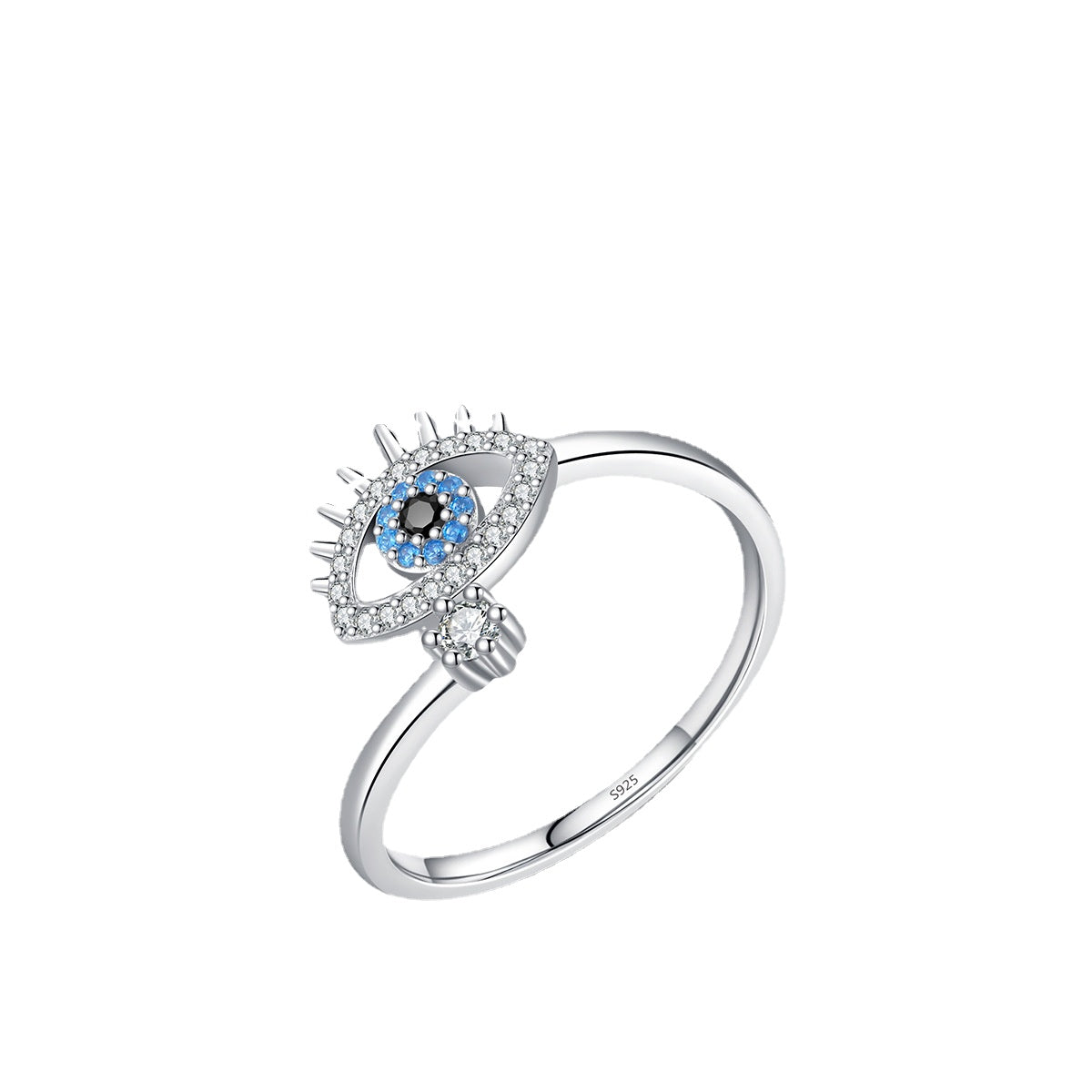 S925 Sterling Silver Devil's Eye Open Ring with Zircon Gems