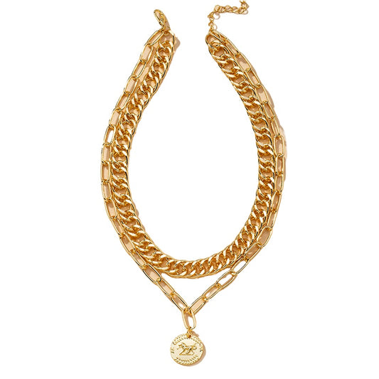 Retro Coin Pendant Necklace with Double Thickness - Cross-Border Fashion Statement Piece