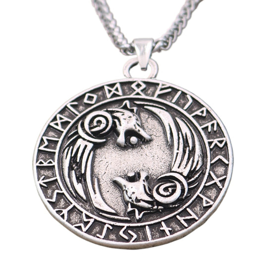Viking wolf howl pendant norse mythology runavon amulet necklace vintage men's compass pendant wholesale for men