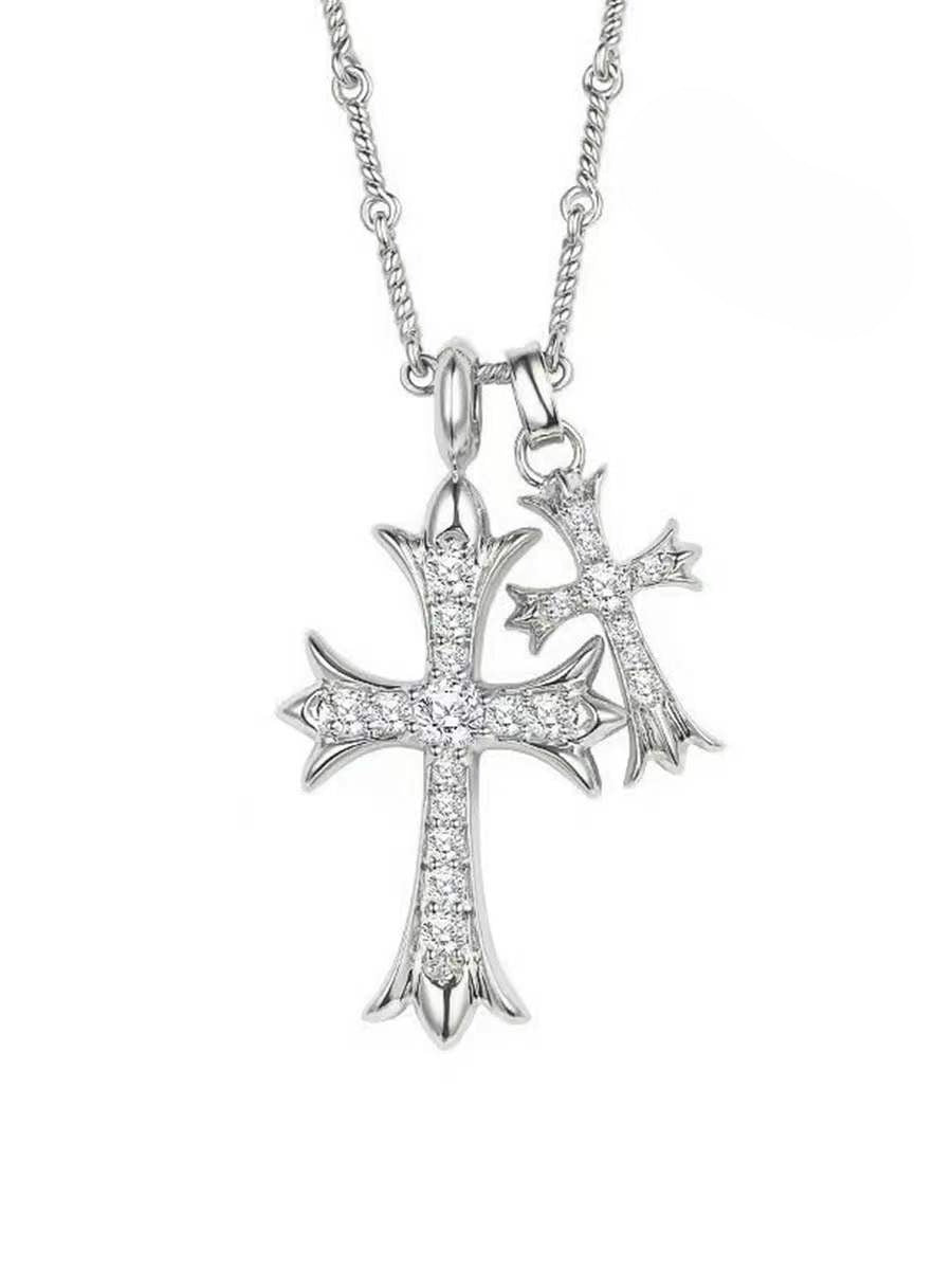 Planderful Jewelry Emerald Zircon Cross Necklace For Men And Women In Titanium Steel Hip Hop Chain