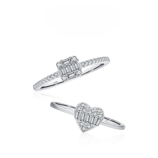 925 Sterling Silver Sugar-Cube Heart Zircon Ring