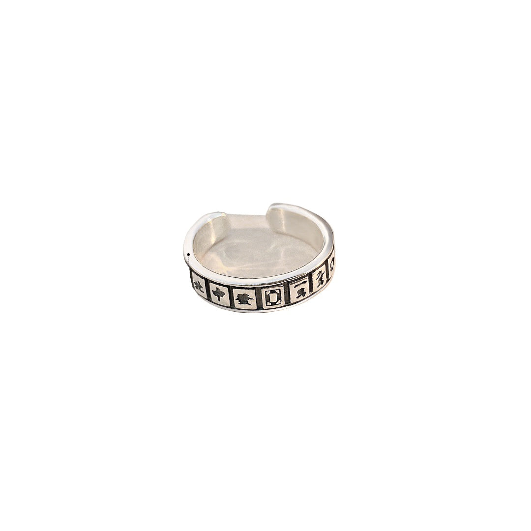 S925 Sterling Silver Mahjong Ring — Adjustable