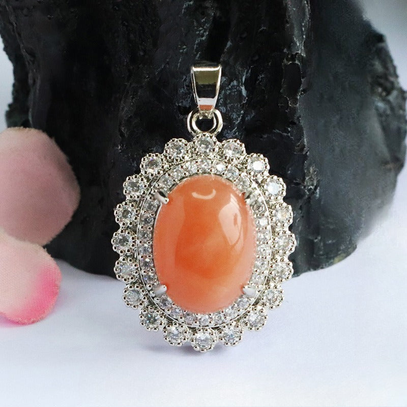 Orange Moonstone Double-Halo Pendant — No Chain
