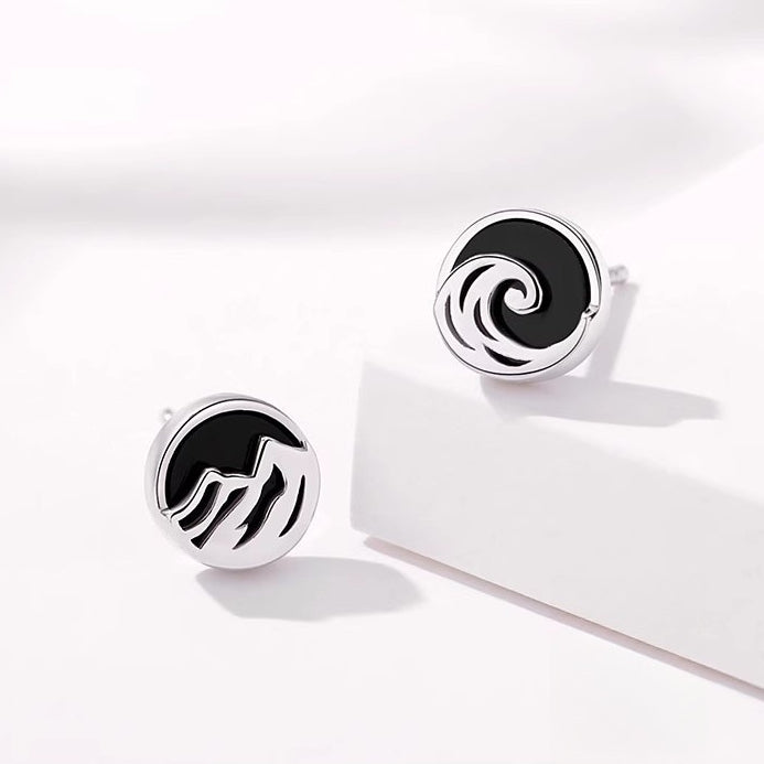 999 Silver Mountain Sea Stud Earrings for Couples Gift