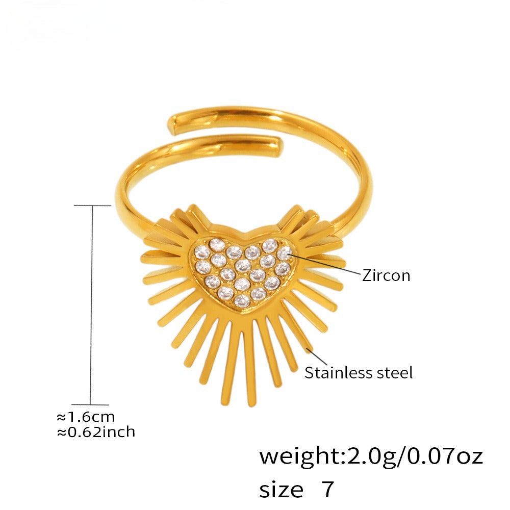 Planderful Open Zircon Wing Ring Size 7 For Women Stainless