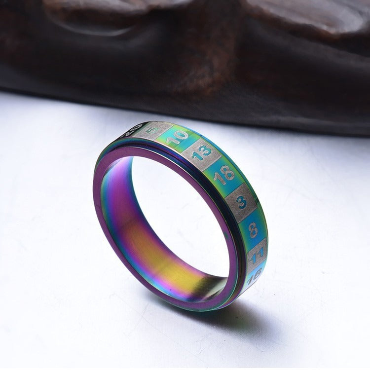 Planderful Rotatable Arabic Numerals Stainless Steel Ring For Men Unisex Protection Statement Trendy Jewelry