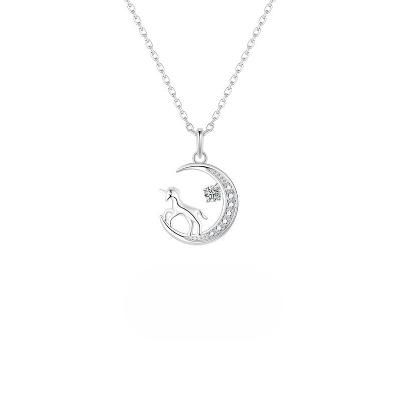 Planderful 925 Sterling Silver Zircon Moon Unicorn Necklace For Women Zodiac Birth Year Gift