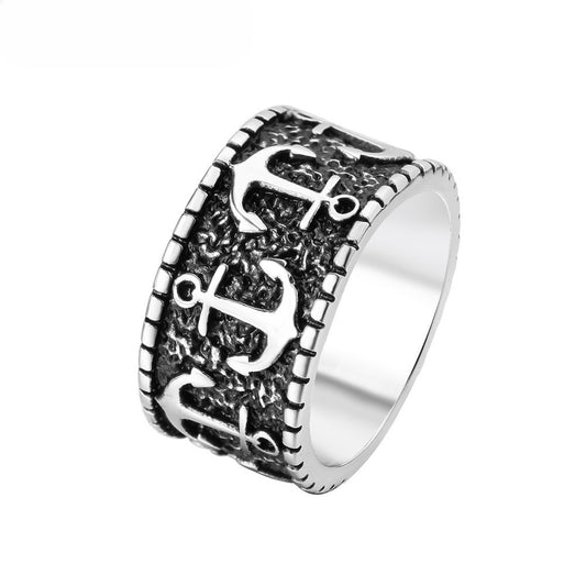 Planderful Personalized Retro Ultra Wide Anchor Titanium Steel Ring For Men Unisex Bold Statement