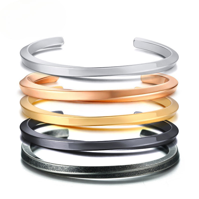 Square Line Retro Stainless Steel Spiral Twist Opening Women's Bracelet Men's Bracelet Couple Korean Version Bracelet