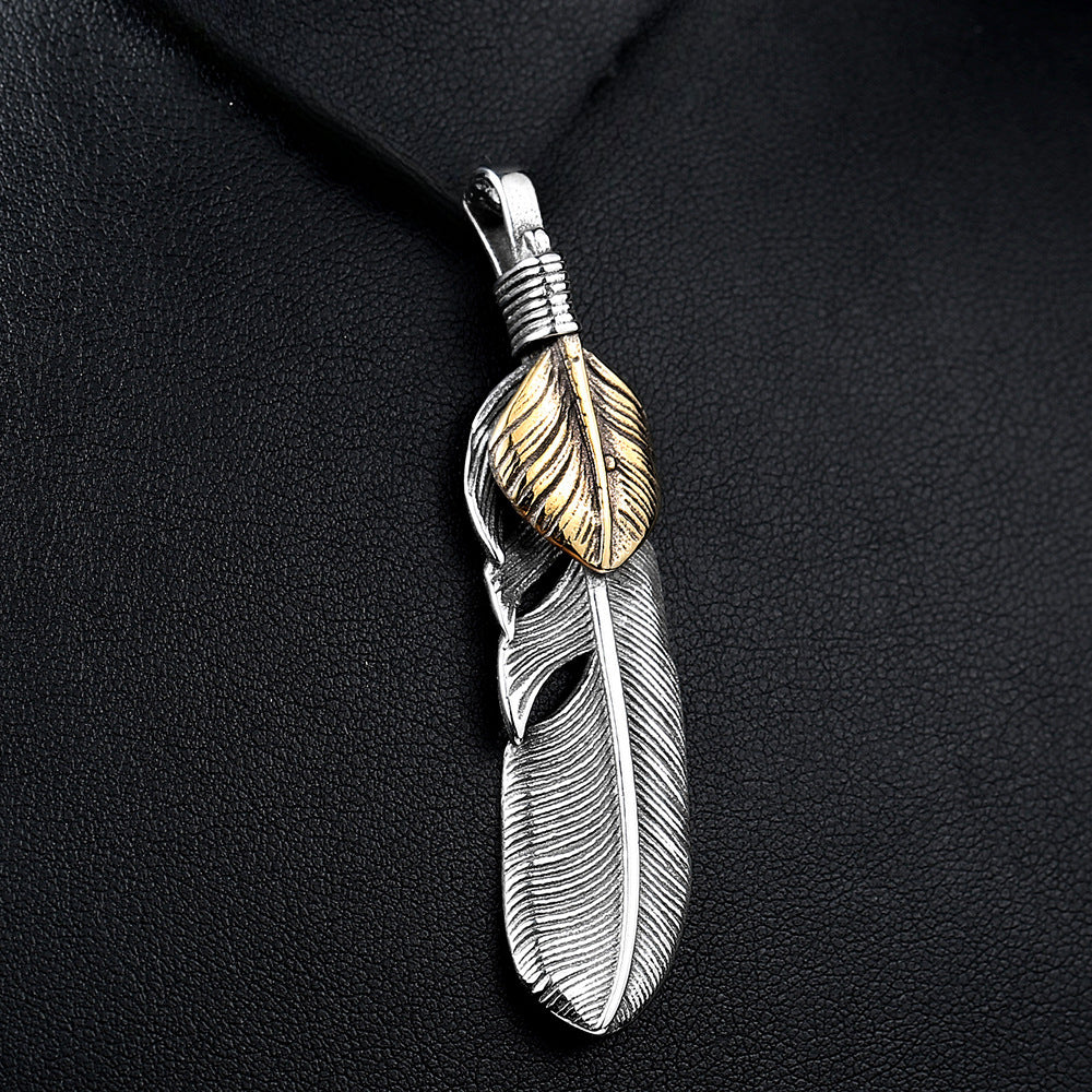 Takahashi Goro Unisex Titanium Steel Feather Pendant - Vintage Fashion Jewelry