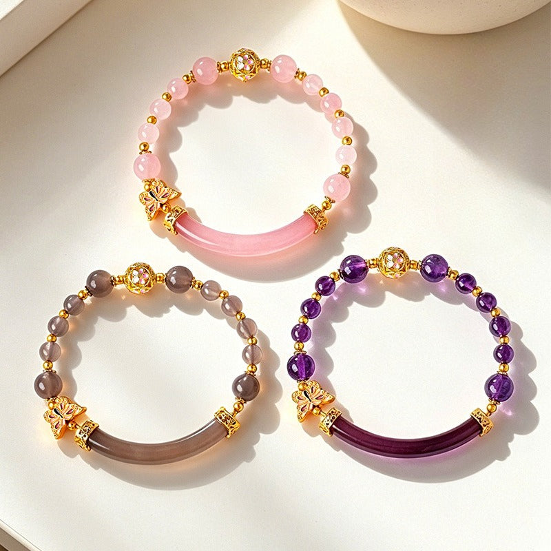 Amethyst Agate Crystal Butterfly Bracelet