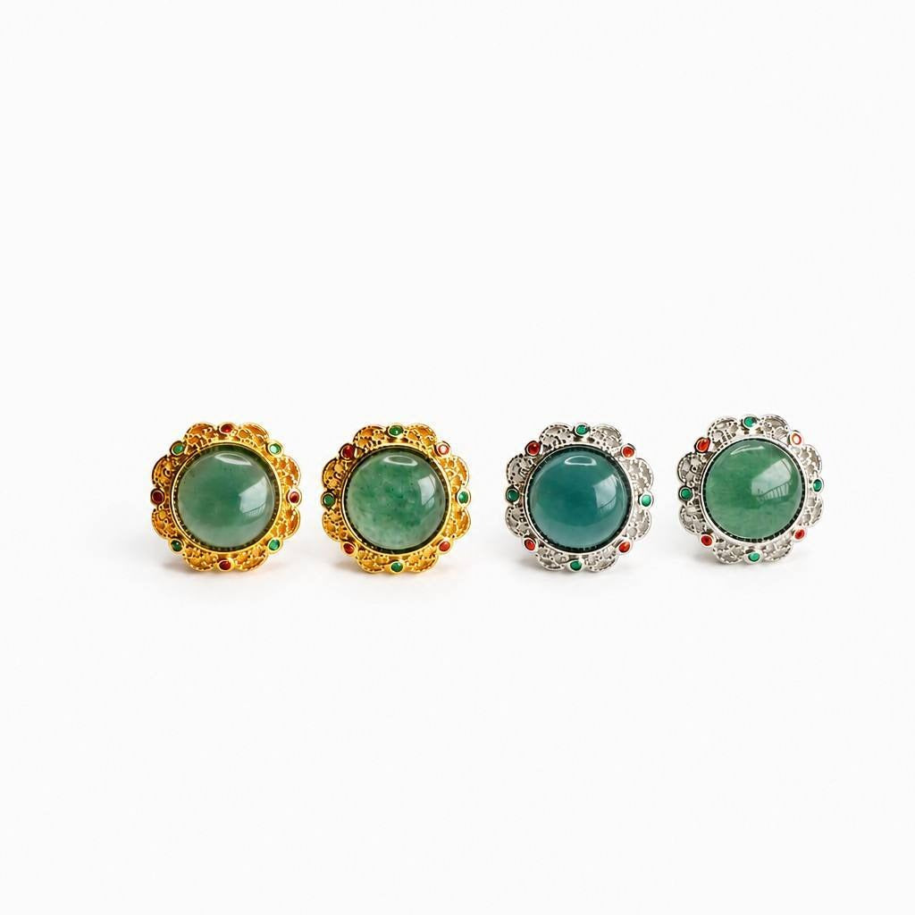 Blue-Water Jadeite Heritage-Style Stud Earrings