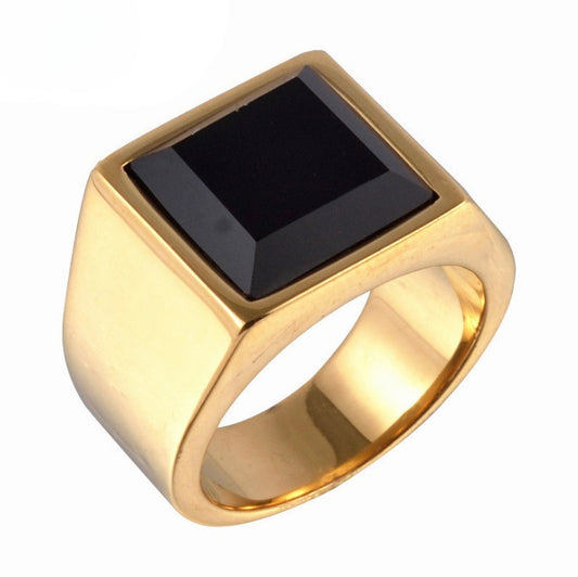 Planderful Mens Titanium Steel Ring Unisex Square Stone Design Durable Protection Jewelry