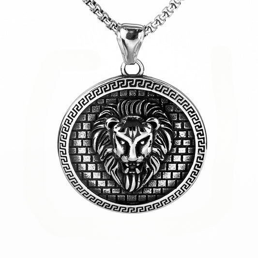 European And American Retro Stainless Steel Men's Pendant Personalized Lion Head Tag Necklace