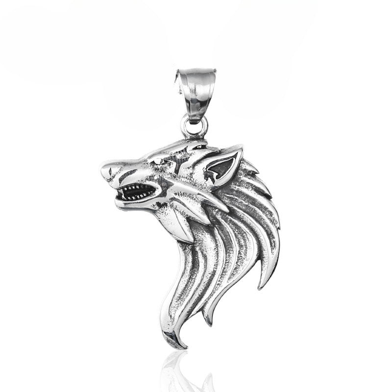 Men's Retro Viking Wolf Head Pendant in Stainless Steel – Wholesale Titanium Jewelry for Men